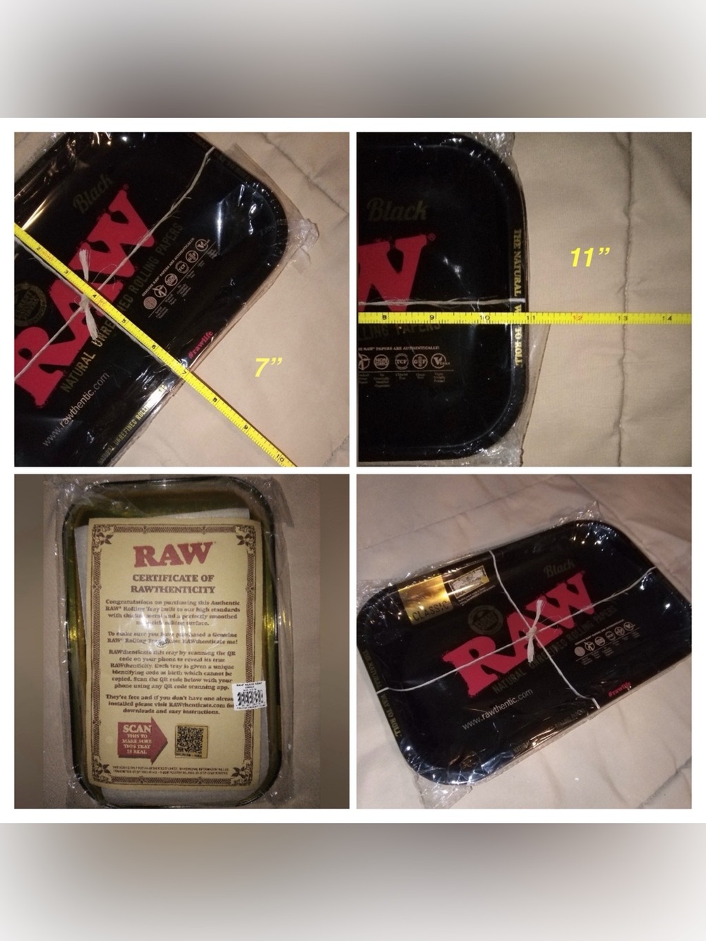 RAW Rolling Papers Black Metal Rolling Tray BRAND NEW 11” x 7” Organic Hemp